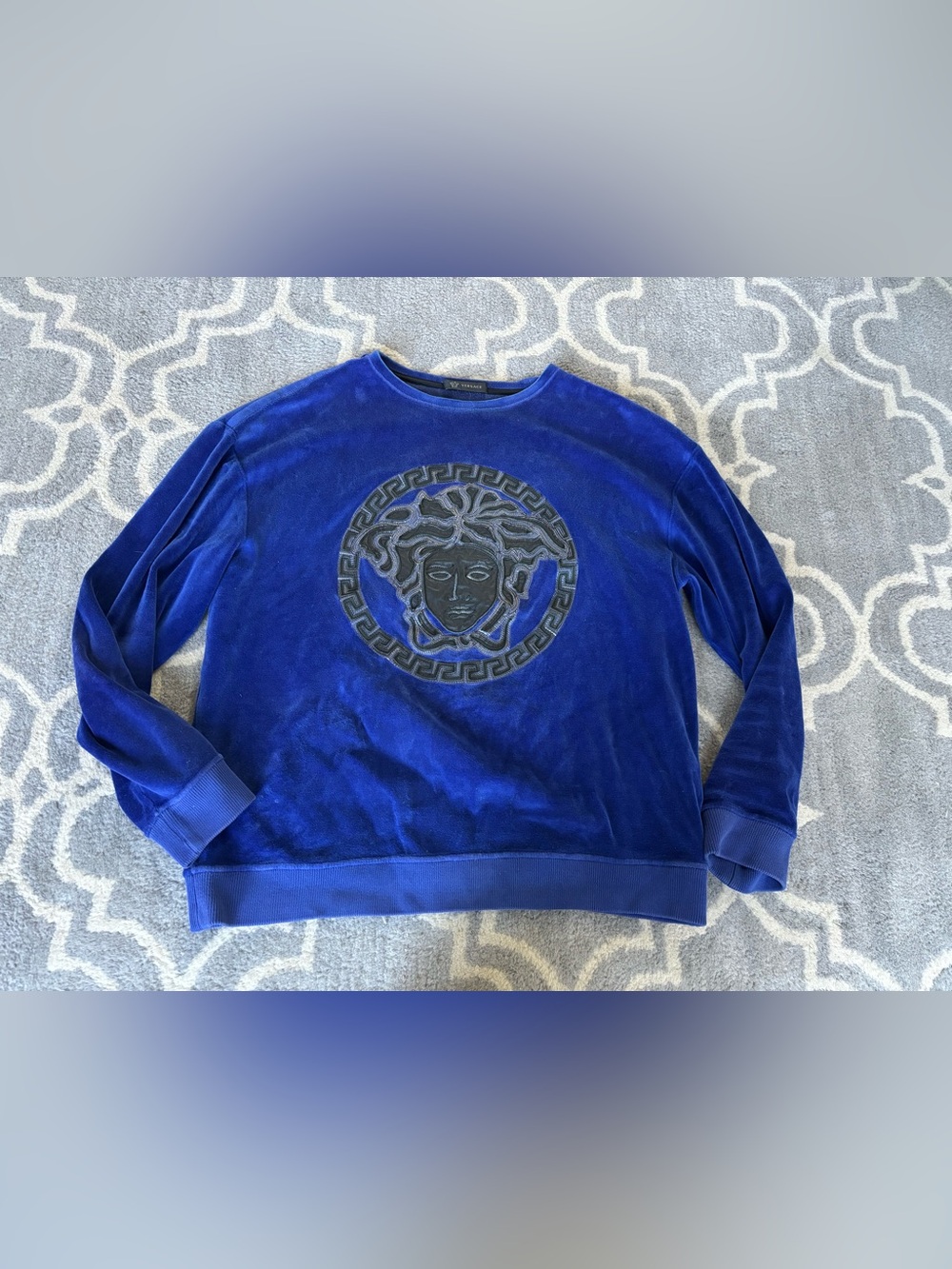 Vintage Versace Velour Blue Crewneck Sweatshirt Size Large